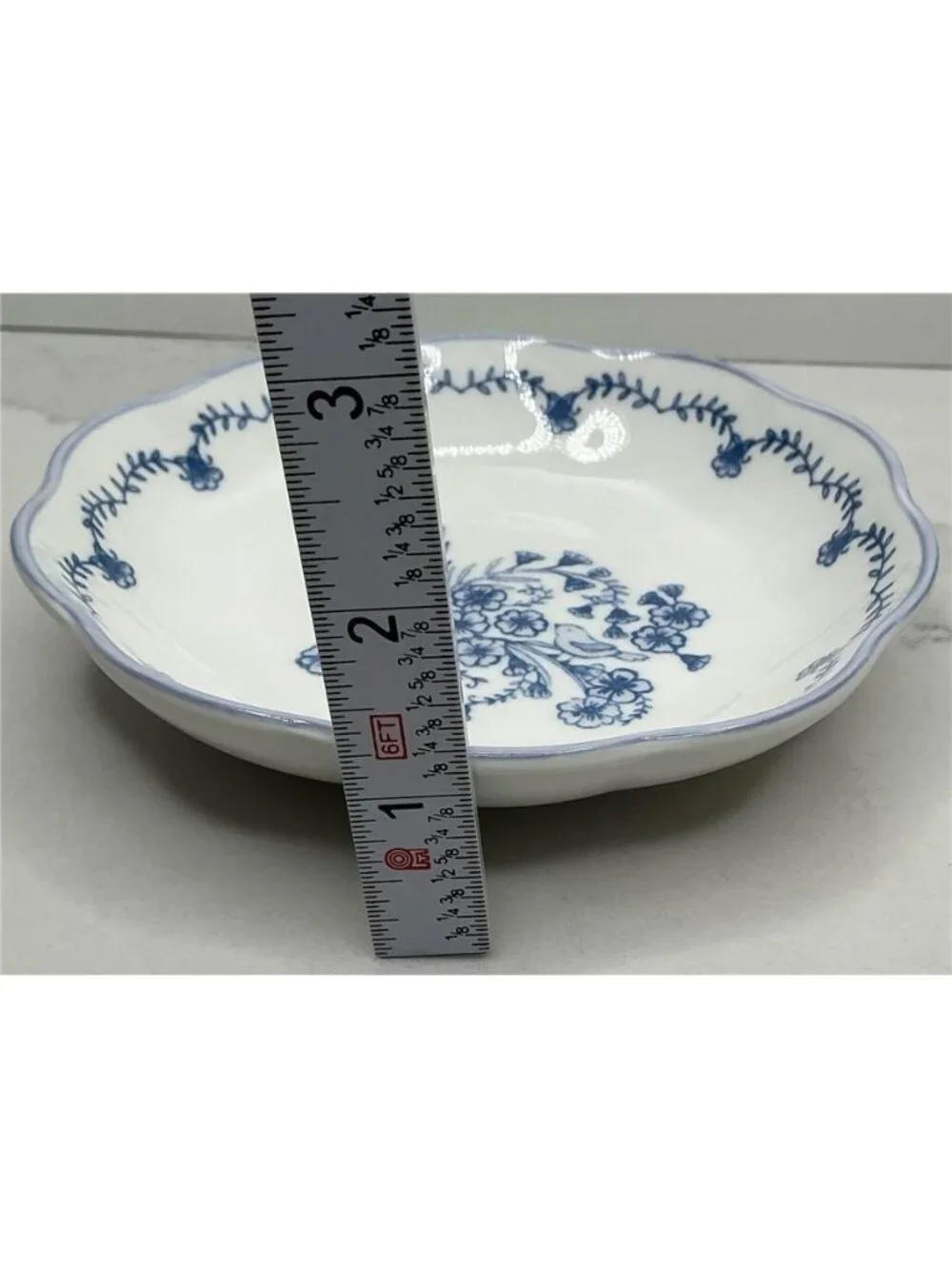 Small Cat Bowl, Pet Bowl, Pretty Blue & White Pet Food Dish FLOWERS Ceramic New